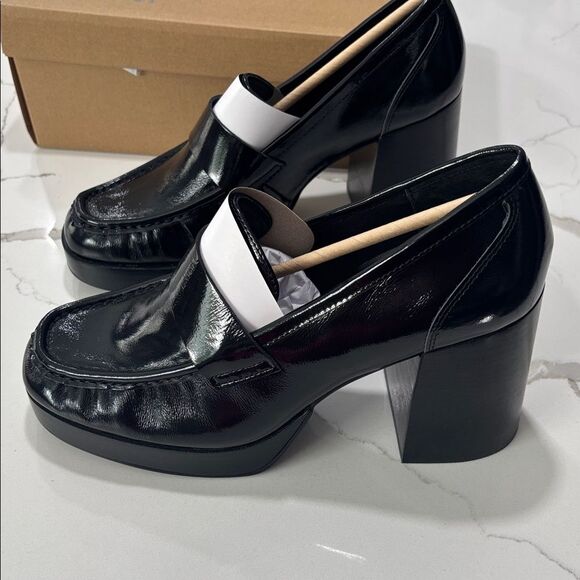 Steve Madden | Women’s Munday Black Patent Platform Loafer Pumps Block Heels 9.5 - Picture 4 of 9